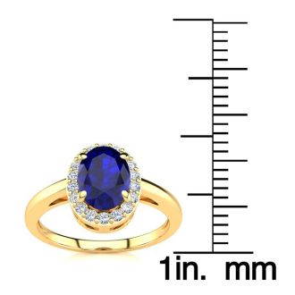 1 Carat Oval Shape Sapphire and Halo Diamond Ring In 14K Yellow Gold