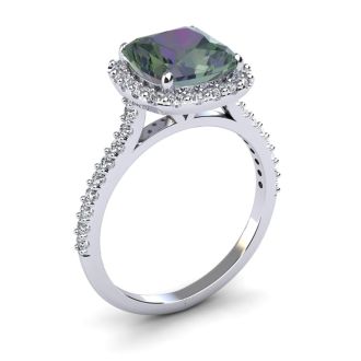 2-1/2 Carat Cushion Shape Mystic Topaz Ring With Diamond Halo In 14 Karat White Gold