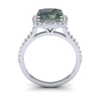 2-1/2 Carat Cushion Shape Mystic Topaz Ring With Diamond Halo In 14 Karat White Gold