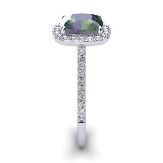 2-1/2 Carat Cushion Shape Mystic Topaz Ring With Diamond Halo In 14 Karat White Gold