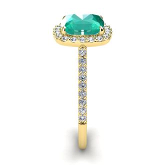 2 1/2 Carat Cushion Cut Emerald and Halo Diamond Ring In 14K Yellow Gold
