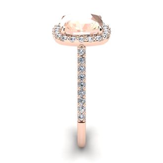 3-1/2 Carat Cushion Cut Morganite and Halo Diamond Ring In 14K Rose Gold