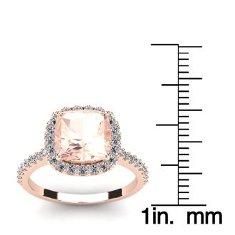 3-1/2 Carat Cushion Cut Morganite and Halo Diamond Ring In 14K Rose Gold