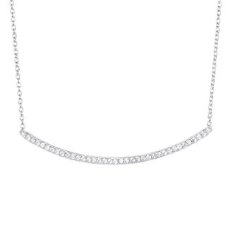 Sterling Silver Cubic Zirconia Curved Bar Dainty Necklace, 18 Inches