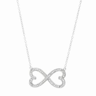 Sterling Silver Cubic Zirconia Two Hearts Become One Necklace, 18 Inches
