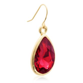 18 Carat Pear Shape Ruby Red Crystal Earrings, Gold Overlay