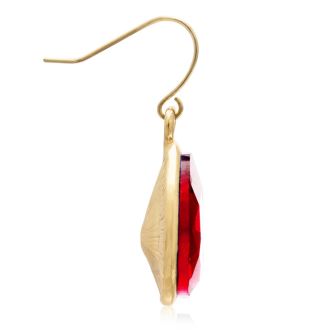 18 Carat Pear Shape Ruby Red Crystal Earrings, Gold Overlay