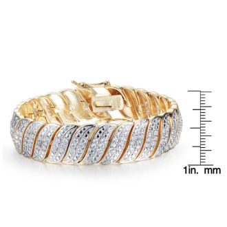 Heavy 2 Carat Diamond Bracelet in Yellow Gold Overlay