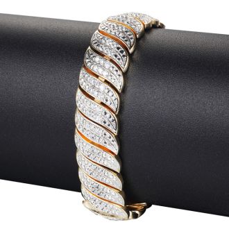 Heavy 2 Carat Diamond Bracelet in Yellow Gold Overlay
