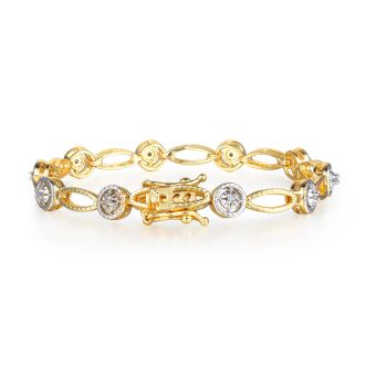 Antique Reproduction 25 Point Carat Diamond Tennis Bracelet In Yellow Gold Overlay