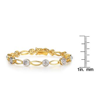 Antique Reproduction 25 Point Carat Diamond Tennis Bracelet In Yellow Gold Overlay