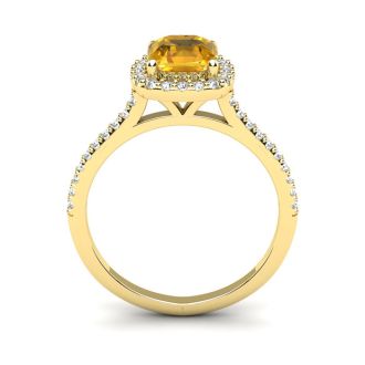 1 Carat Cushion Cut Citrine and Halo Diamond Ring In 14K Yellow Gold