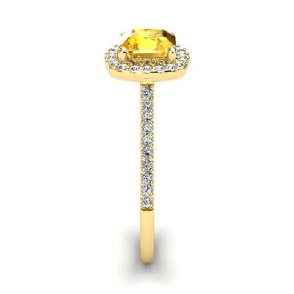 1 Carat Cushion Cut Citrine and Halo Diamond Ring In 14K Yellow Gold