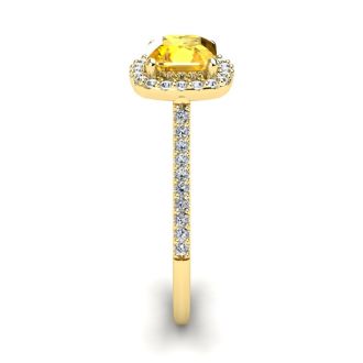 1 Carat Cushion Cut Citrine and Halo Diamond Ring In 14K Yellow Gold