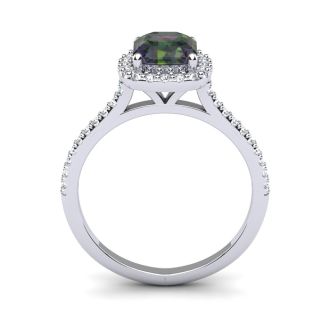 1-1/2 Carat Cushion Shape Mystic Topaz Ring With Diamond Halo In 14 Karat White Gold