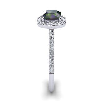 1-1/2 Carat Cushion Shape Mystic Topaz Ring With Diamond Halo In 14 Karat White Gold