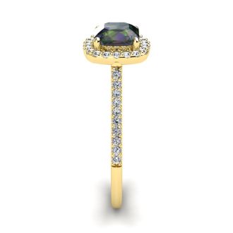 1-1/2 Carat Cushion Shape Mystic Topaz Ring With Diamond Halo In 14 Karat Yellow Gold