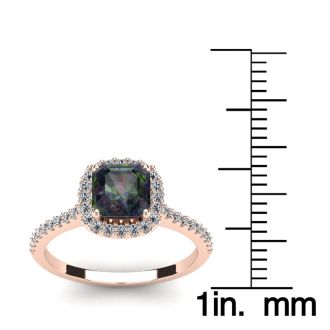1-1/2 Carat Cushion Shape Mystic Topaz Ring With Diamond Halo In 14 Karat Rose Gold