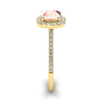 1-1/4 Carat Cushion Cut Morganite and Halo Diamond Ring In 14K Yellow Gold