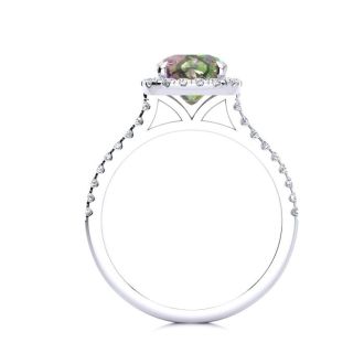 2 Carat Cushion Shape Mystic Topaz Ring With Diamond Halo In 14 Karat White Gold