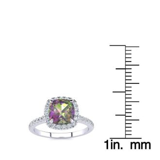 2 Carat Cushion Shape Mystic Topaz Ring With Diamond Halo In 14 Karat White Gold