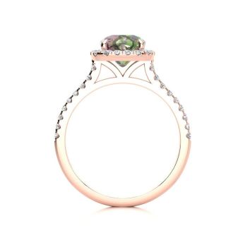 2 Carat Cushion Shape Mystic Topaz Ring With Diamond Halo In 14 Karat Rose Gold