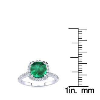 2 Carat Cushion Cut Emerald and Halo Diamond Ring In 14K White Gold