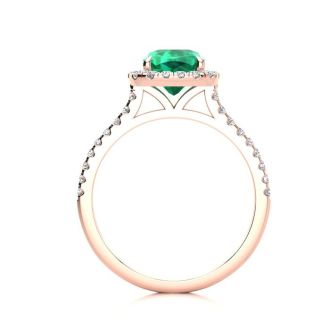 2 Carat Cushion Cut Emerald and Halo Diamond Ring In 14K Rose Gold