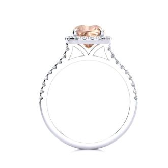 2 Carat Cushion Cut Morganite and Halo Diamond Ring In 14K White Gold