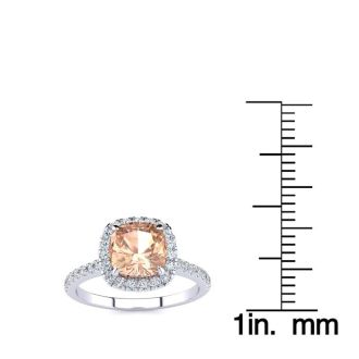 2 Carat Cushion Cut Morganite and Halo Diamond Ring In 14K White Gold
