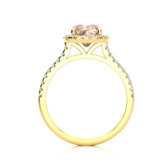 2 Carat Cushion Cut Morganite and Halo Diamond Ring In 14K Yellow Gold