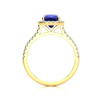 2 Carat Cushion Cut Sapphire and Halo Diamond Ring In 14K Yellow Gold
