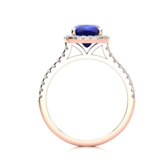 2 Carat Cushion Cut Sapphire and Halo Diamond Ring In 14K Rose Gold