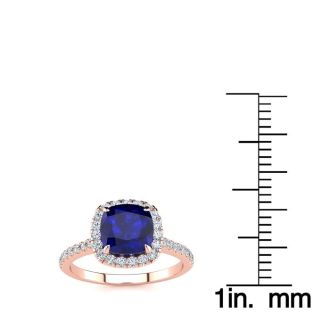 2 Carat Cushion Cut Sapphire and Halo Diamond Ring In 14K Rose Gold