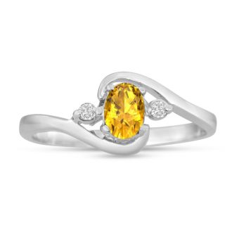 1/2ct Citrine and Diamond Ring In 14K White Gold
