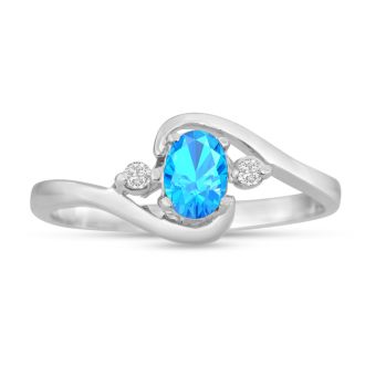 1/2ct Blue Topaz and Diamond Ring In 14K White Gold
