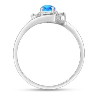 1/2ct Blue Topaz and Diamond Ring In 14K White Gold
