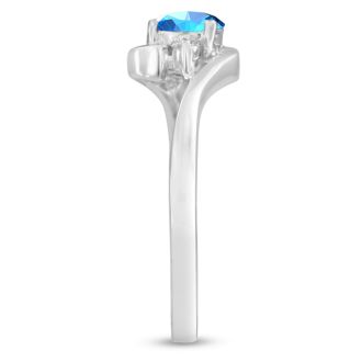 1/2ct Blue Topaz and Diamond Ring In 14K White Gold
