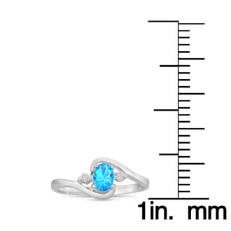 1/2ct Blue Topaz and Diamond Ring In 14K White Gold
