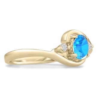 1/2ct Blue Topaz and Diamond Ring In 14K Yellow Gold
