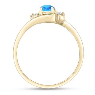 1/2ct Blue Topaz and Diamond Ring In 14K Yellow Gold
