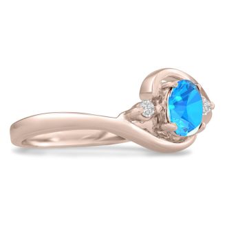 1/2ct Blue Topaz and Diamond Ring In 14K Rose Gold

