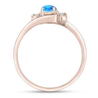 1/2ct Blue Topaz and Diamond Ring In 14K Rose Gold
