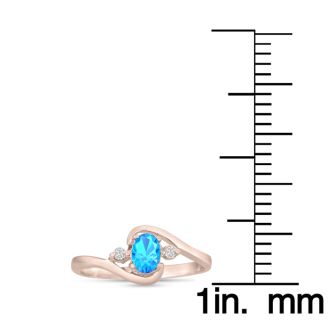 1/2ct Blue Topaz and Diamond Ring In 14K Rose Gold
