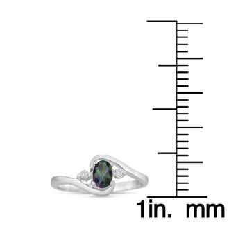 1/2 Carat Oval Shape Mystic Topaz Ring With Two Diamonds In 14 Karat White Gold