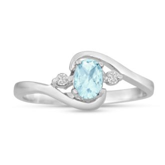 Aquamarine Ring: Aquamarine Jewelry: 1/2ct Aquamarine and Diamond Ring In 14K White Gold

