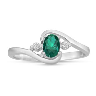 1/2ct Emerald and Diamond Ring In 14K White Gold
