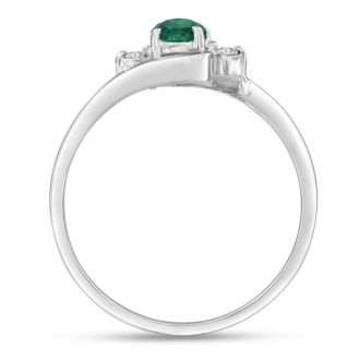 1/2ct Emerald and Diamond Ring In 14K White Gold
