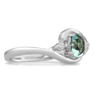1/2ct Green Amethyst and Diamond Ring In 14K White Gold
