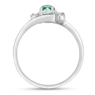 1/2ct Green Amethyst and Diamond Ring In 14K White Gold

